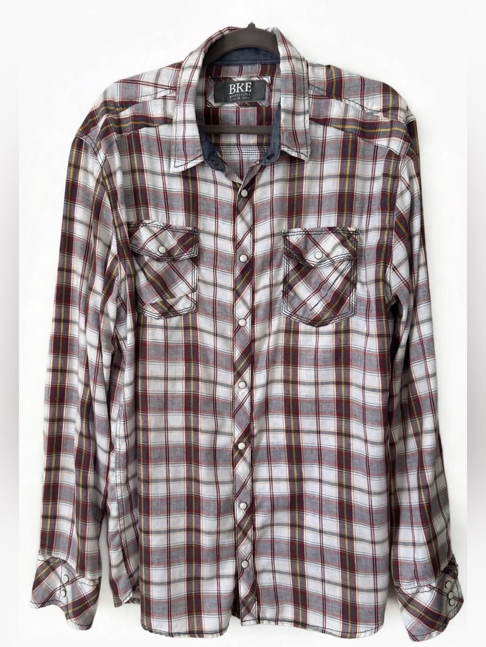BKE Mens XL Athletic Fit Plaid Pearl Snap Western Shirt